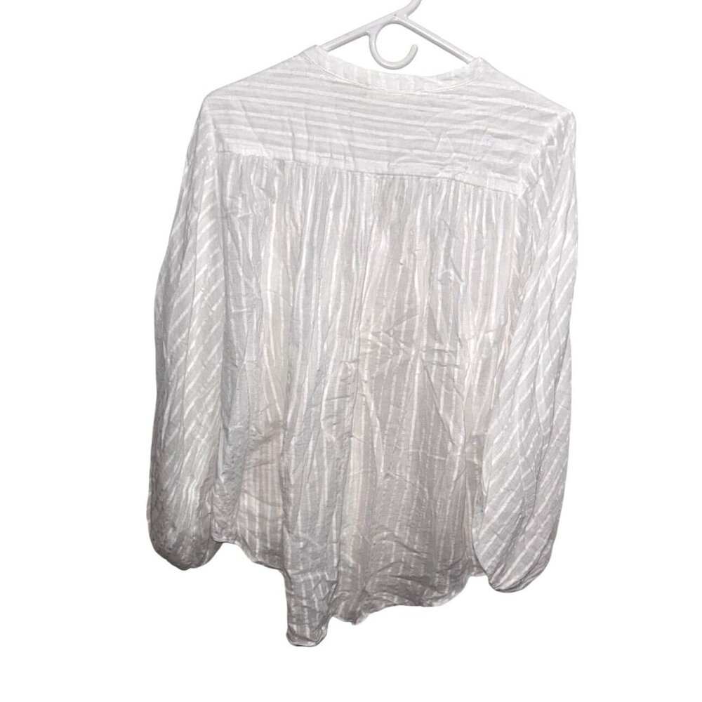 Mustard Seed White Striped Sheer Cotton Blouse Womens Top L - Picture 4 of 6